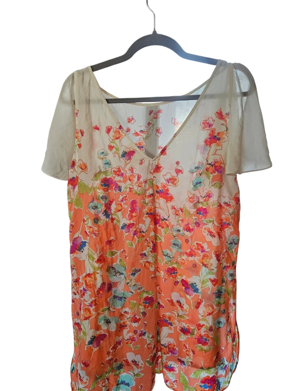 Maeve Anthropologie Silk Floral Blouse | Sheer Overlay High-Low Hem Boho Top S - Picture 3 of 5